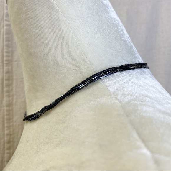 Triple strand black rainbow iridescent and matte bead necklace sterling clasp - Picture 2 of 6